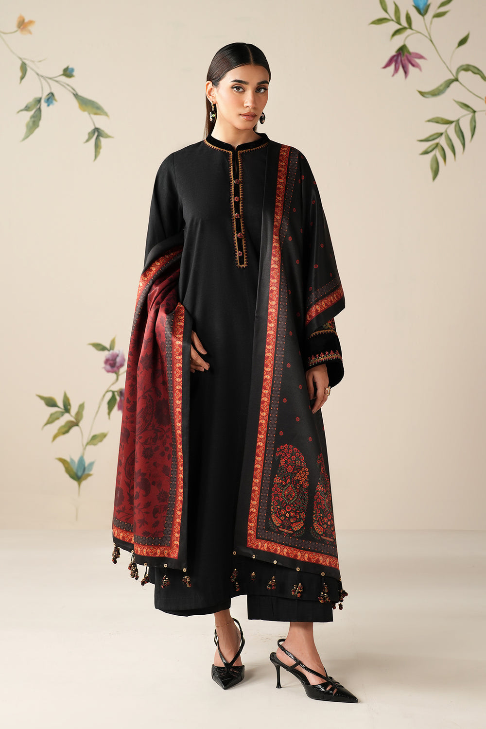 BQ 145-3 Piece Unstitched Fully Embroidered Dhanak Suit