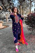 BR 1275-3 Piece Embroidered Lawn Shirt with Embroidered Chiffon Duppata