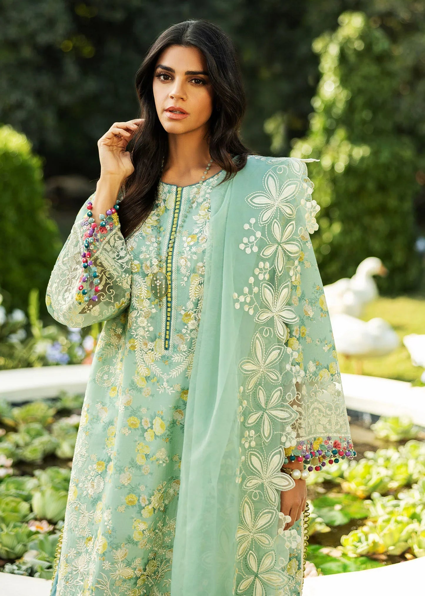 SP 482-3Pc Printed and Embroidered Lawn Shirt with Embroidered Organza Dupatta