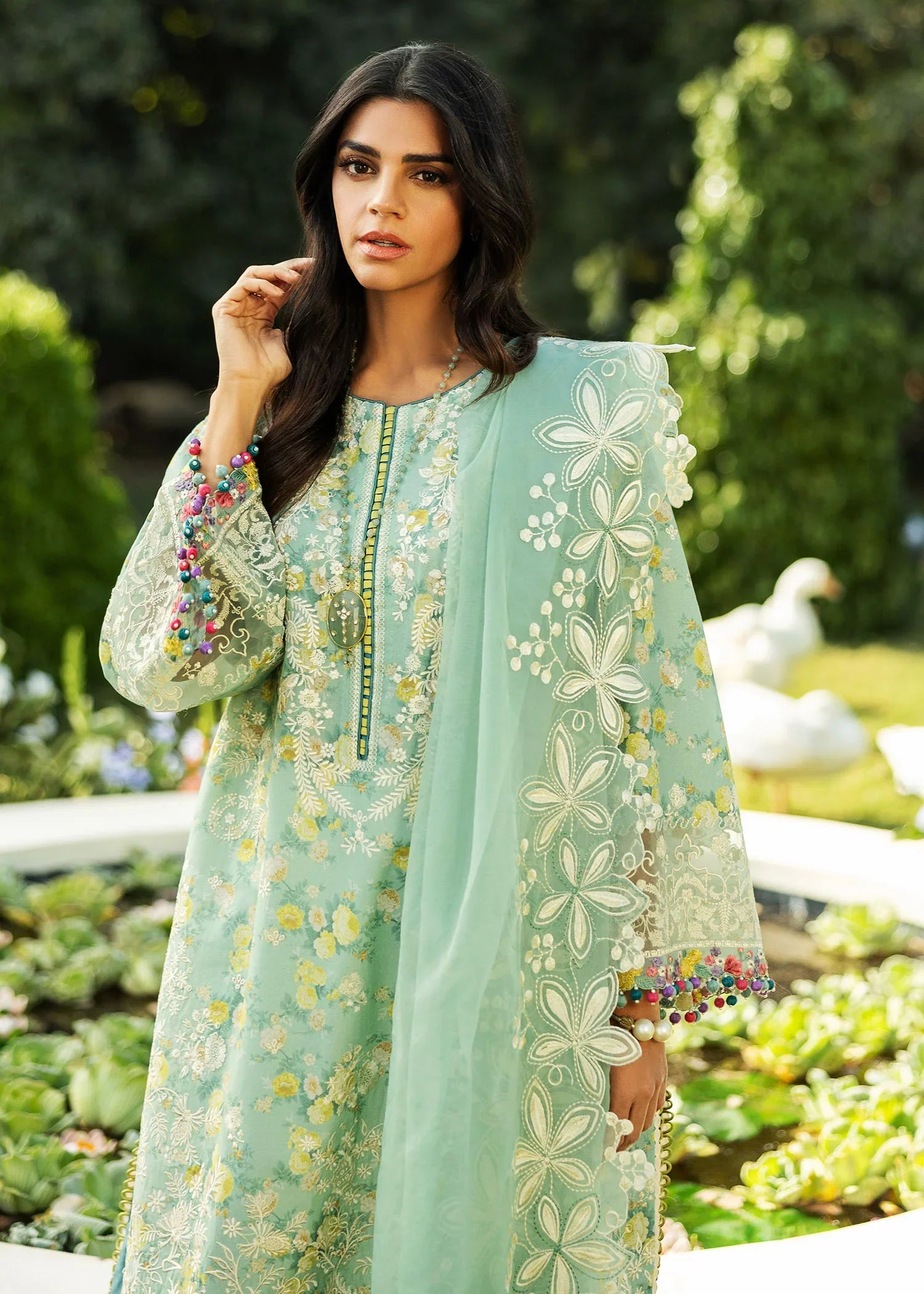 SP 482-3Pc Printed and Embroidered Lawn Shirt with Embroidered Organza Dupatta