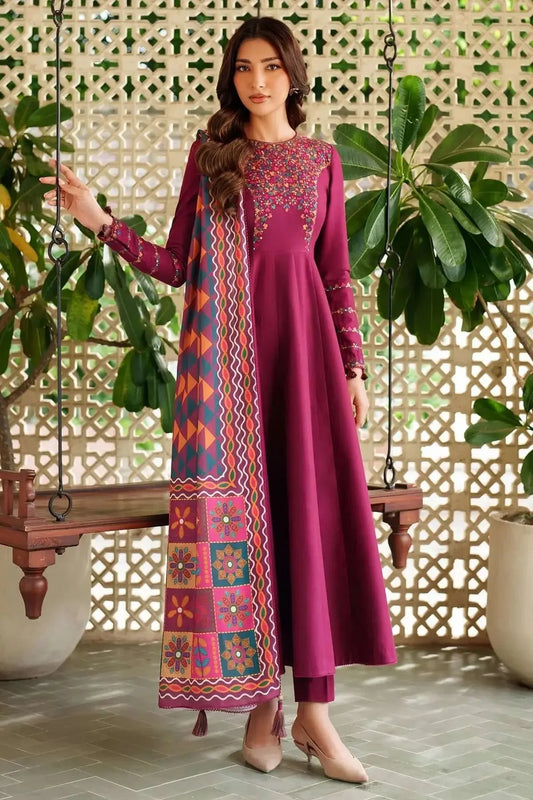 3 Pcs Unstitched Embroidered Dhanak Suit