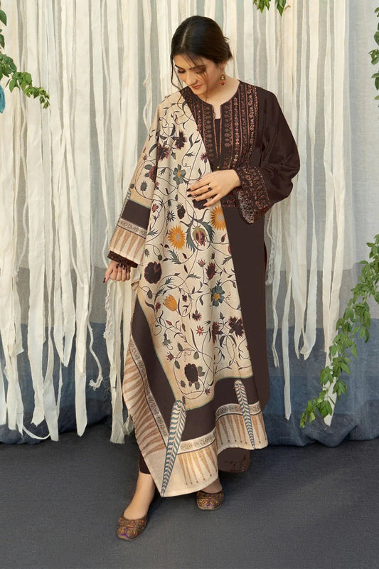 BR 845B-3 Piece Unstitched Fully Embroidered Dhanak Suit