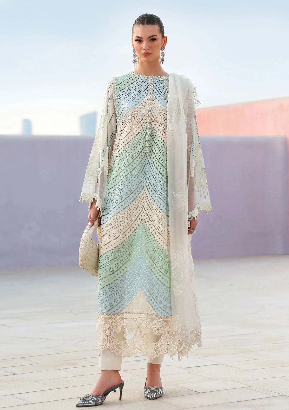 MB 2805B-3 Piece Lawn Unstitched Chicken Kari Embroidered Suit