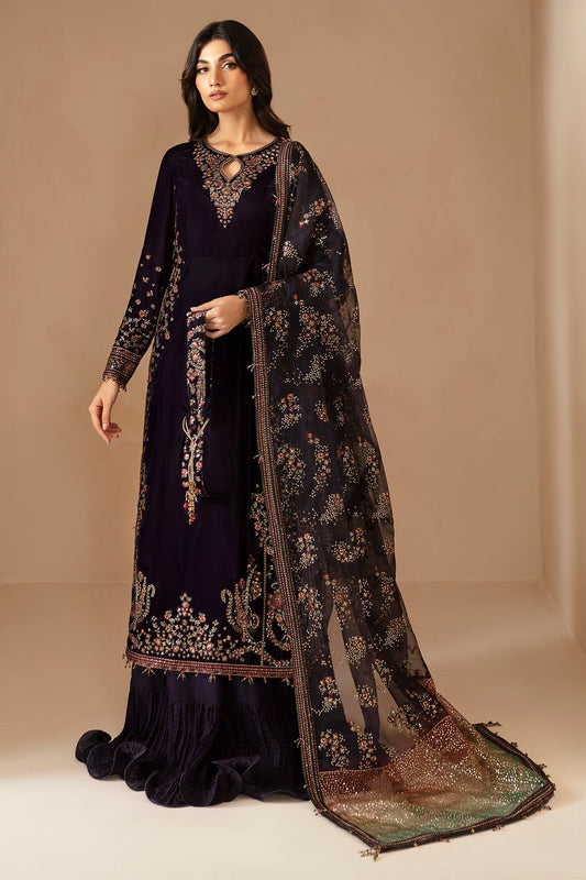 JZ -3 Pcs Unstitched Embroidered Velvet Suit