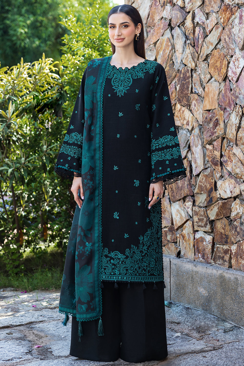 BQ 150-3 Piece Unstitched Fully Embroidered Dhanak Suit