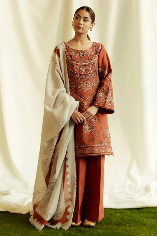 ZS 100-3 Piece - Unstitched Embroidered Lawn Fabric