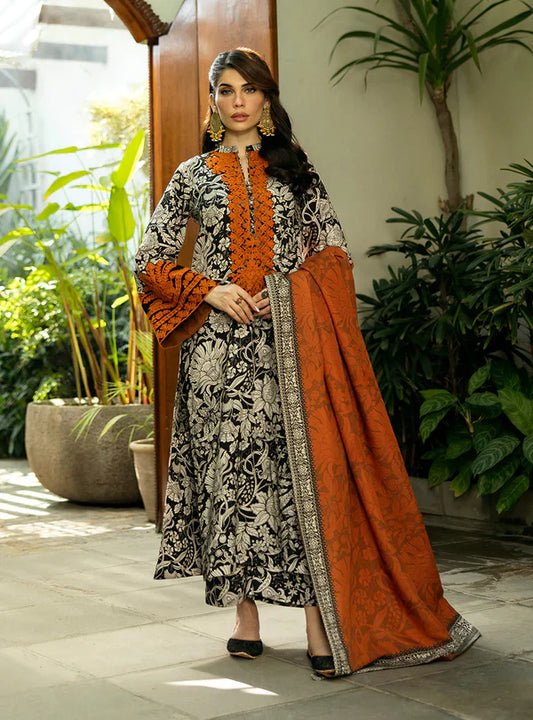 ZC 428-3 Pcs Digital Printed Lawn Shirt Trouser and Dupatta with Embroidered Patches