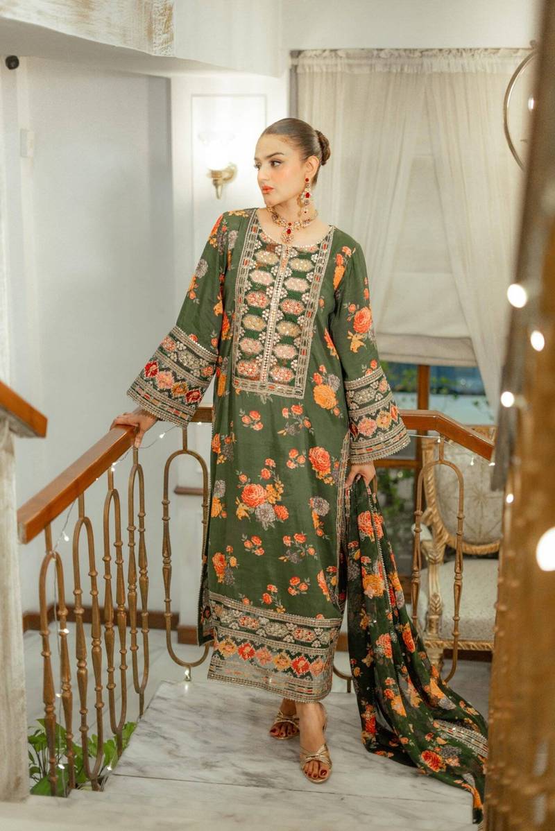 Aneelas Luxury Silk 3 Piece Embroidered Suit