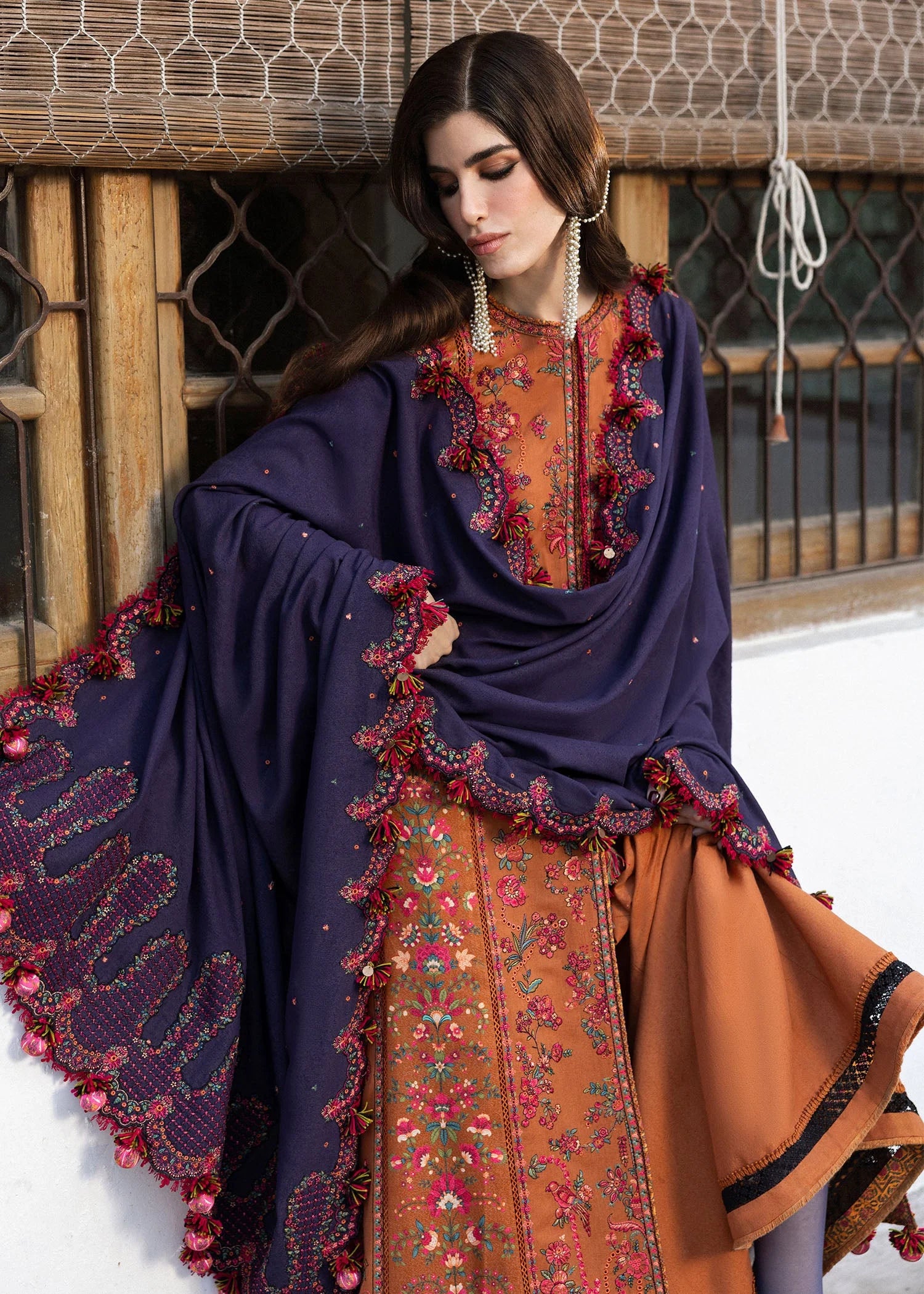 MB 610-3 Piece Unstitched Fully Embroidered Dhanak Suit
