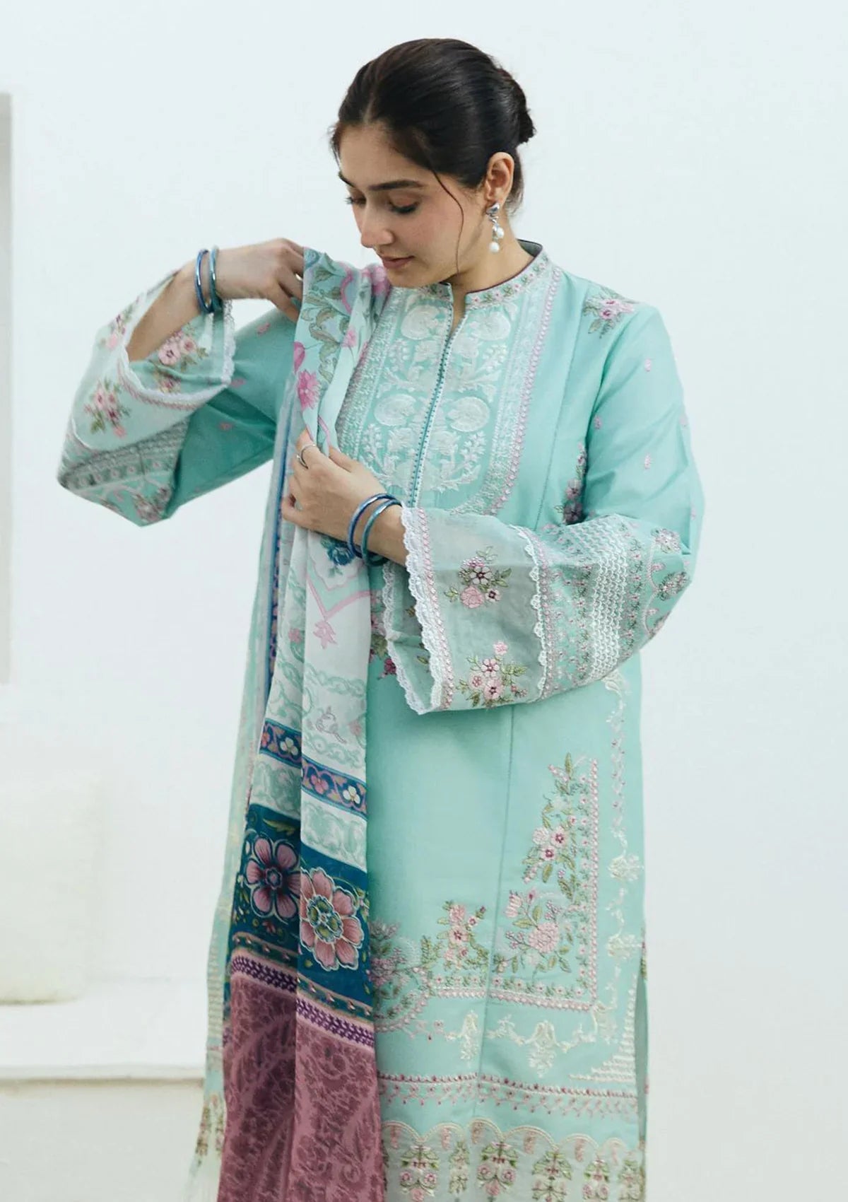 ZS 408-3Pc Embroidered Lawn Shirt with Poly Lawn Dupatta
