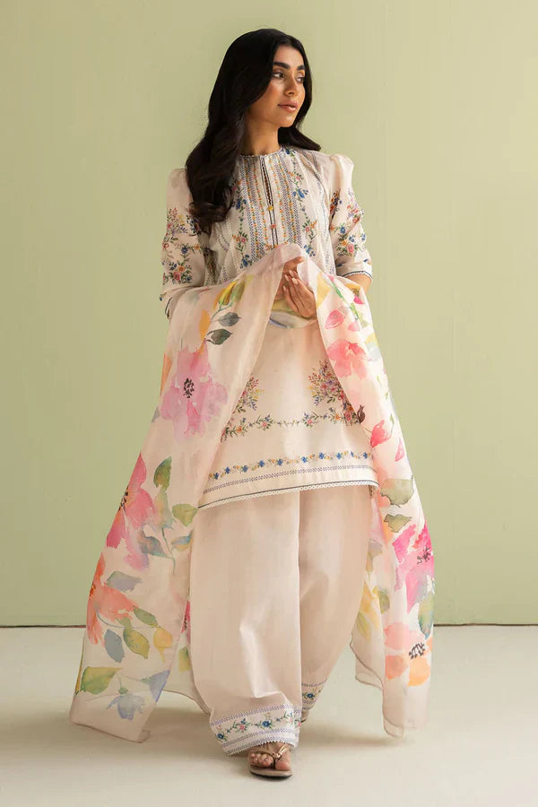 BQ 423-3 Piece Digital Printed Lawn Shirt with Silk Dupatta
