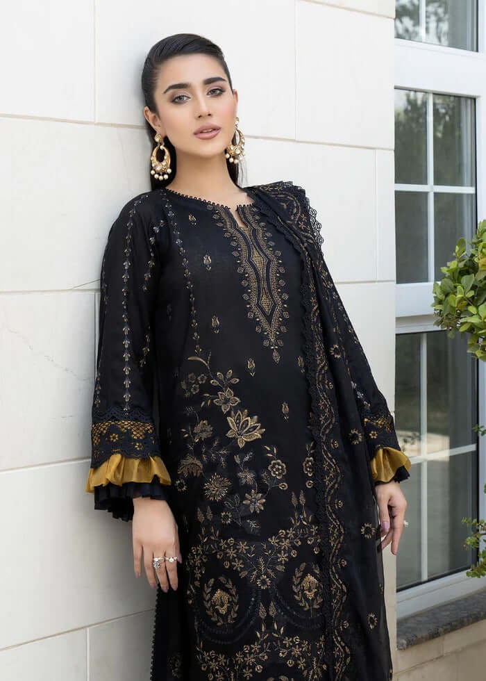 BA 06-3 Piece Unstitched Heavy Embroidered Chickan Kari Lawn Suit ( Fully Embroidered Organza Dupatta )
