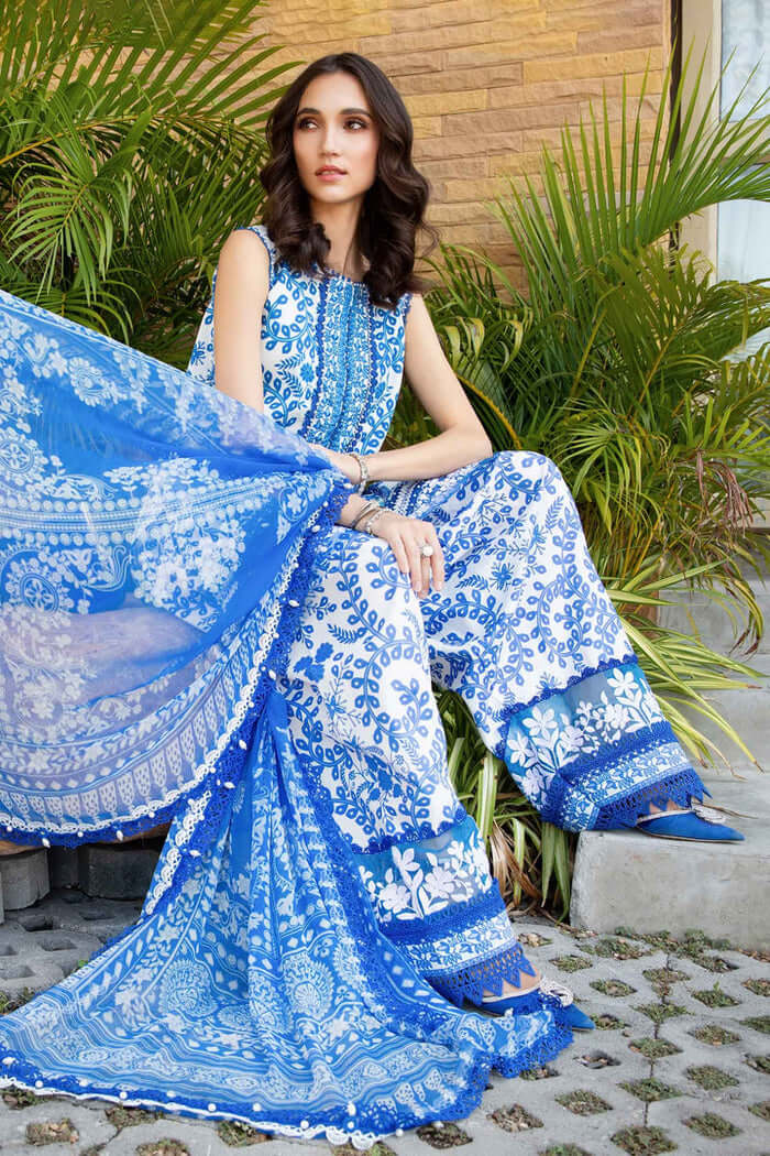 MB 462-3 Piece Unstitched Digital Printed Embroidered Lawn Suit ( Printed Lawn Dupatta )