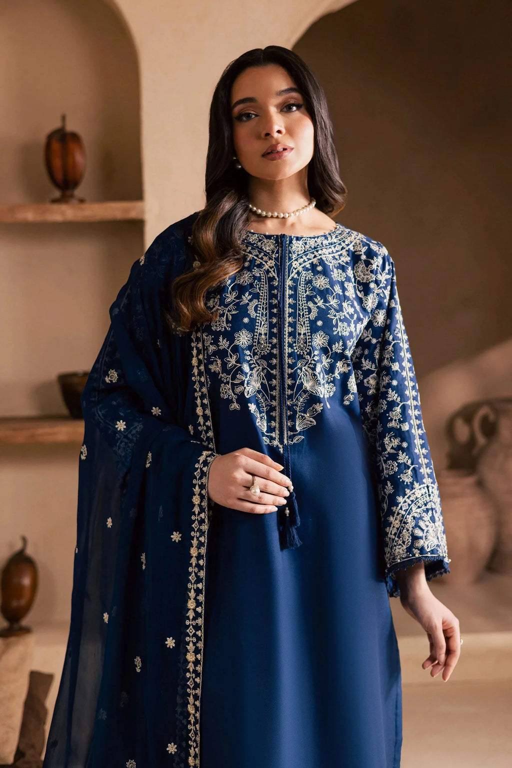 BT 2835-3 Piece Unstitched Embroidered Lawn Suit with Embroidered Chiffon Dupatta