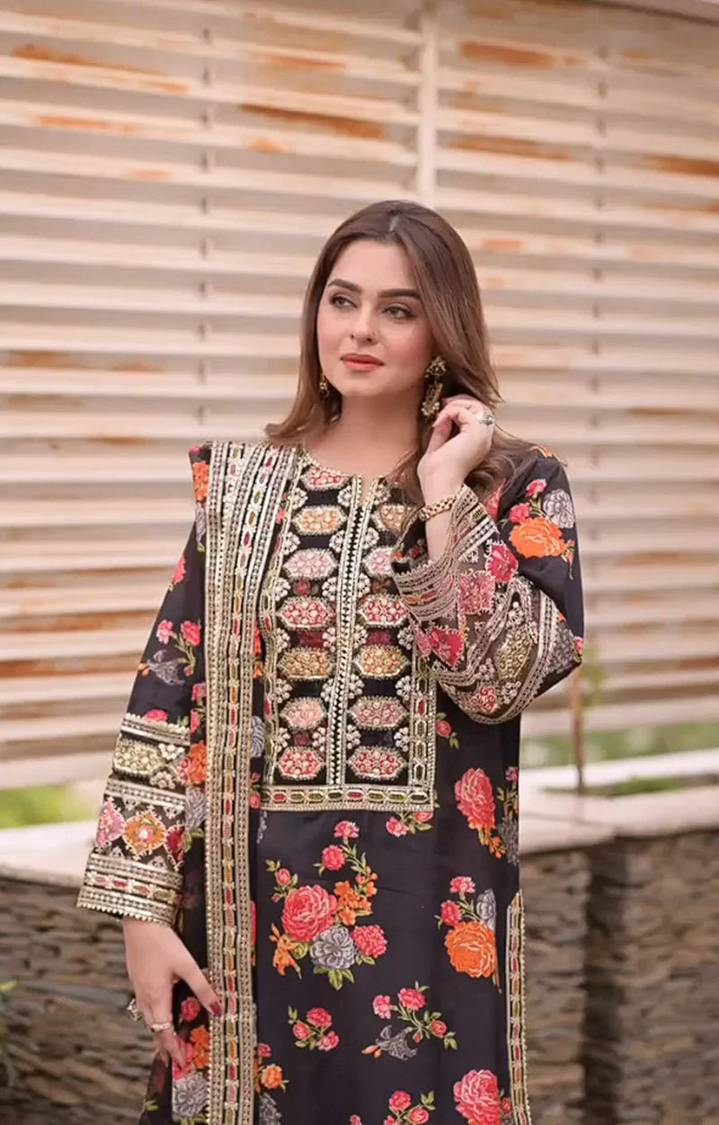 Aneelas Luxury Silk 3 Piece Embroidered Suit