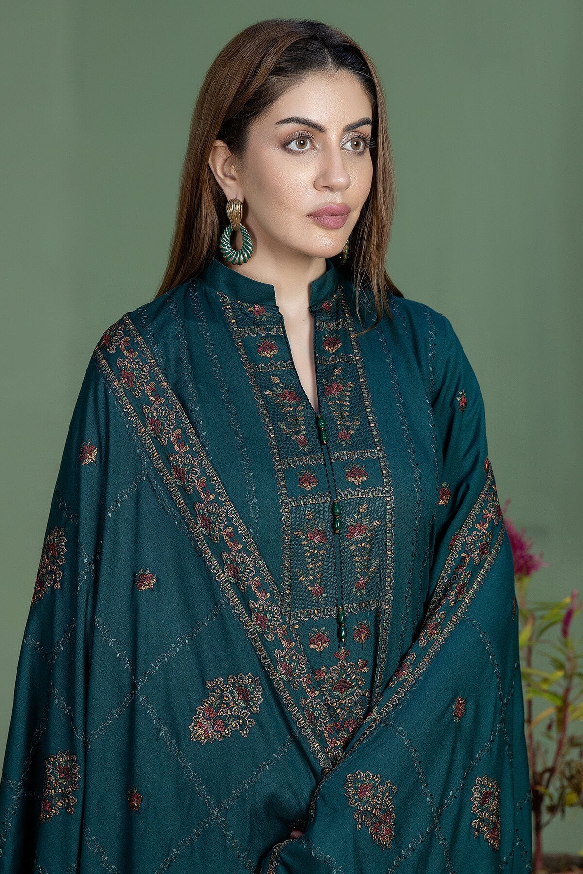 AJ 940-3 Piece Unstitched Fully Embroidered Dhanak Suit
