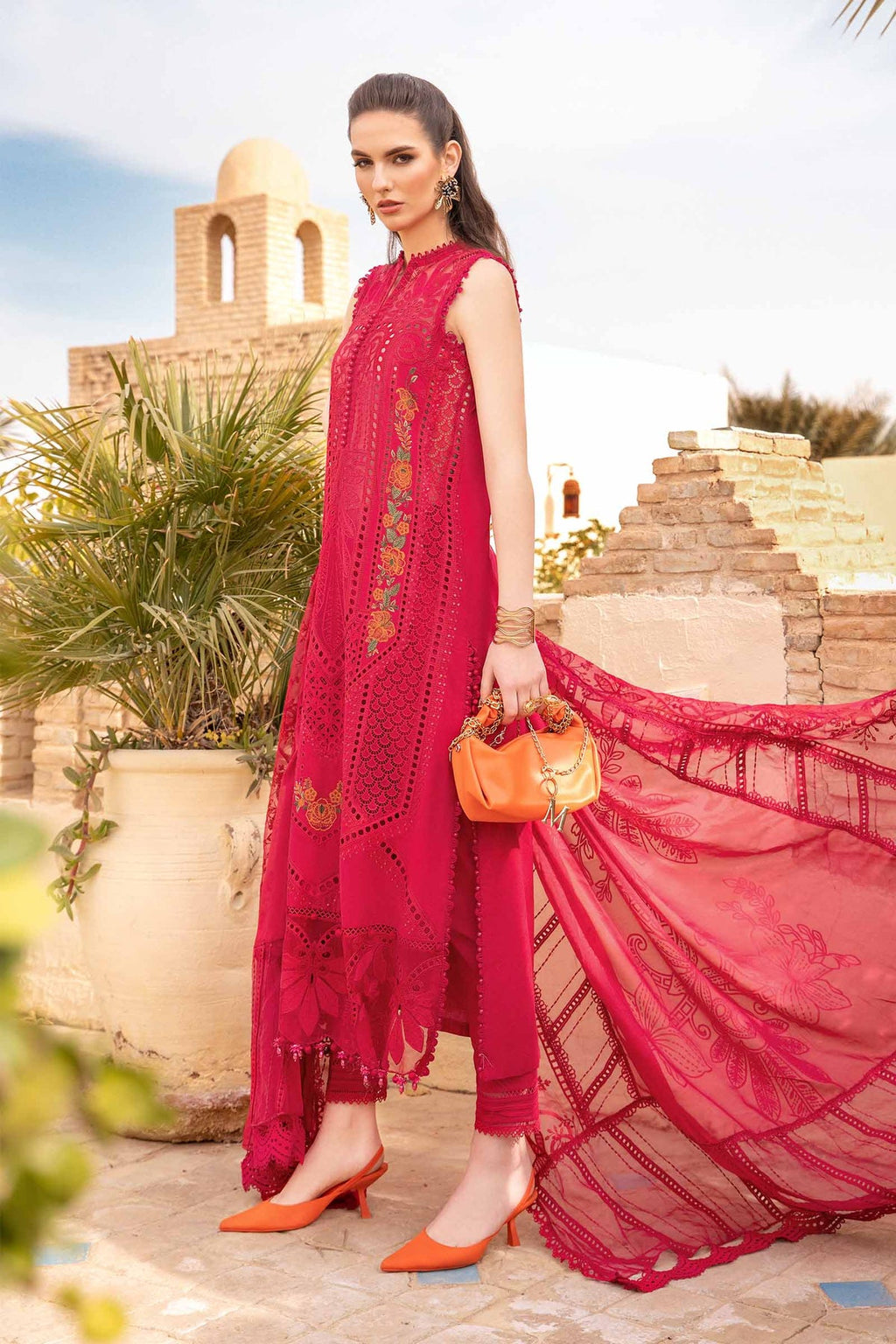 MB 2590B-3 Piece Embroidered Lawn Shirt with Embroidered Organza Dupatta