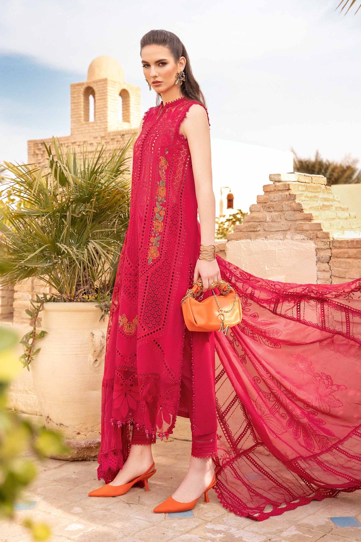MB 2590B-3 Piece Embroidered Lawn Shirt with Embroidered Organza Dupatta