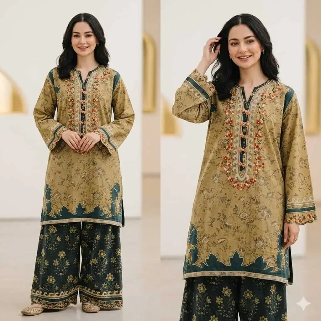 MB 207-2 Piece Unstitched Embroidered Digital Print Lawn Suit