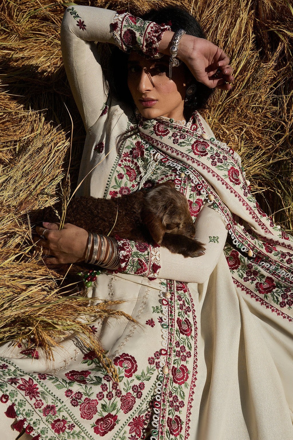 AJ 630-3 Piece Unstitched Fully Embroidered Dhanak Suit