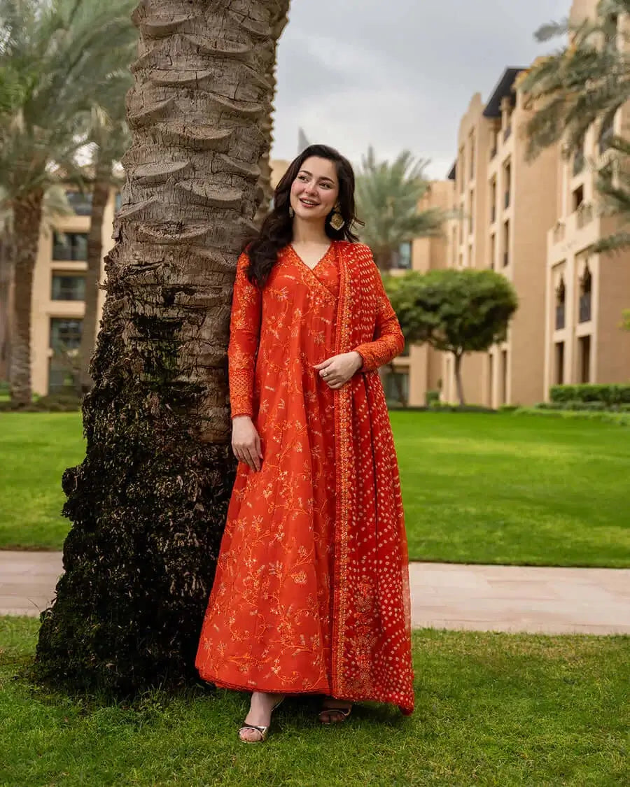 3 Piece Unstitched Fully Embroidered Lawn Suit with Printed Chiffon Dupatta 4 Sided Embroidered Lace