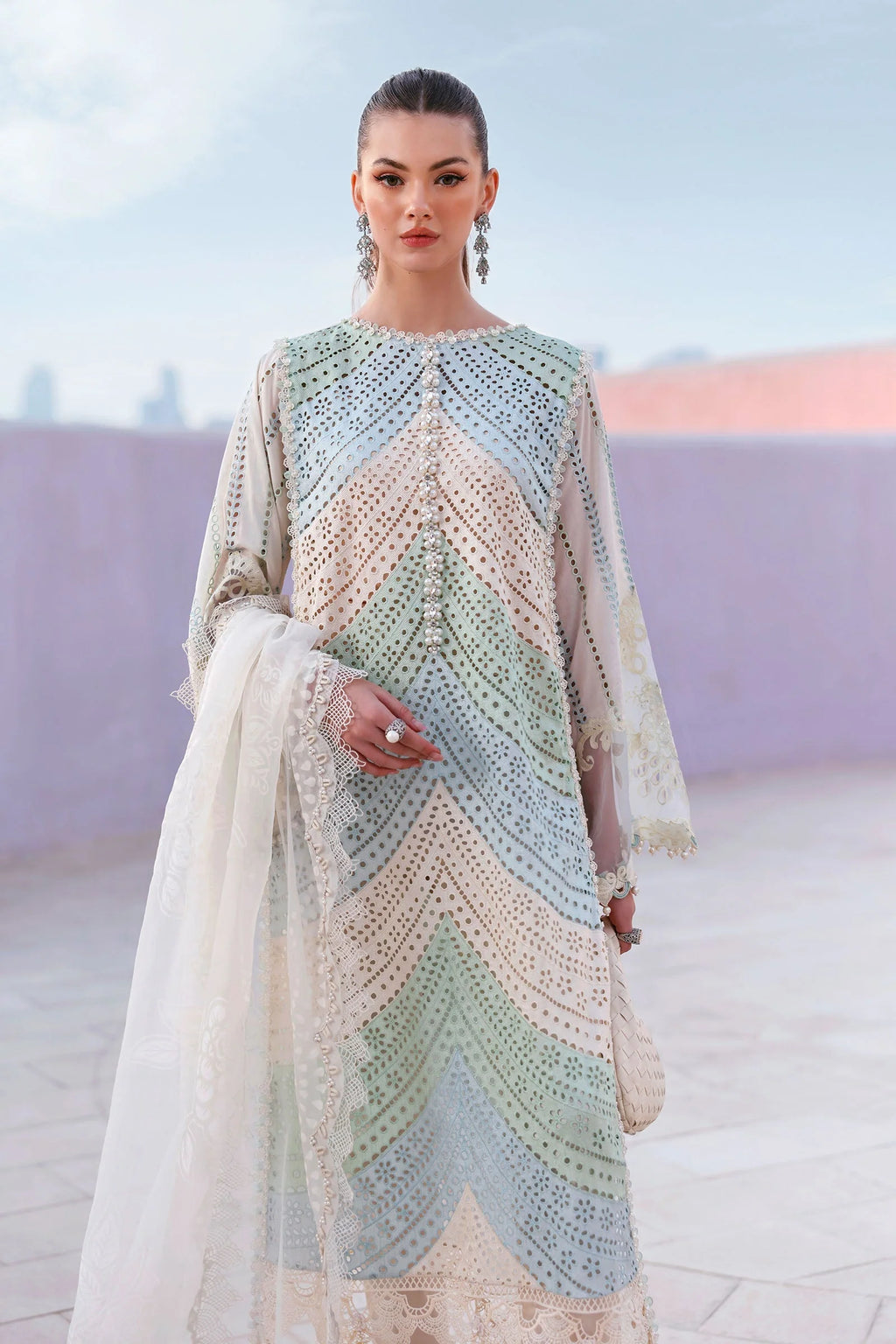 MB 2805B-3 Piece Lawn Unstitched Chicken Kari Embroidered Suit