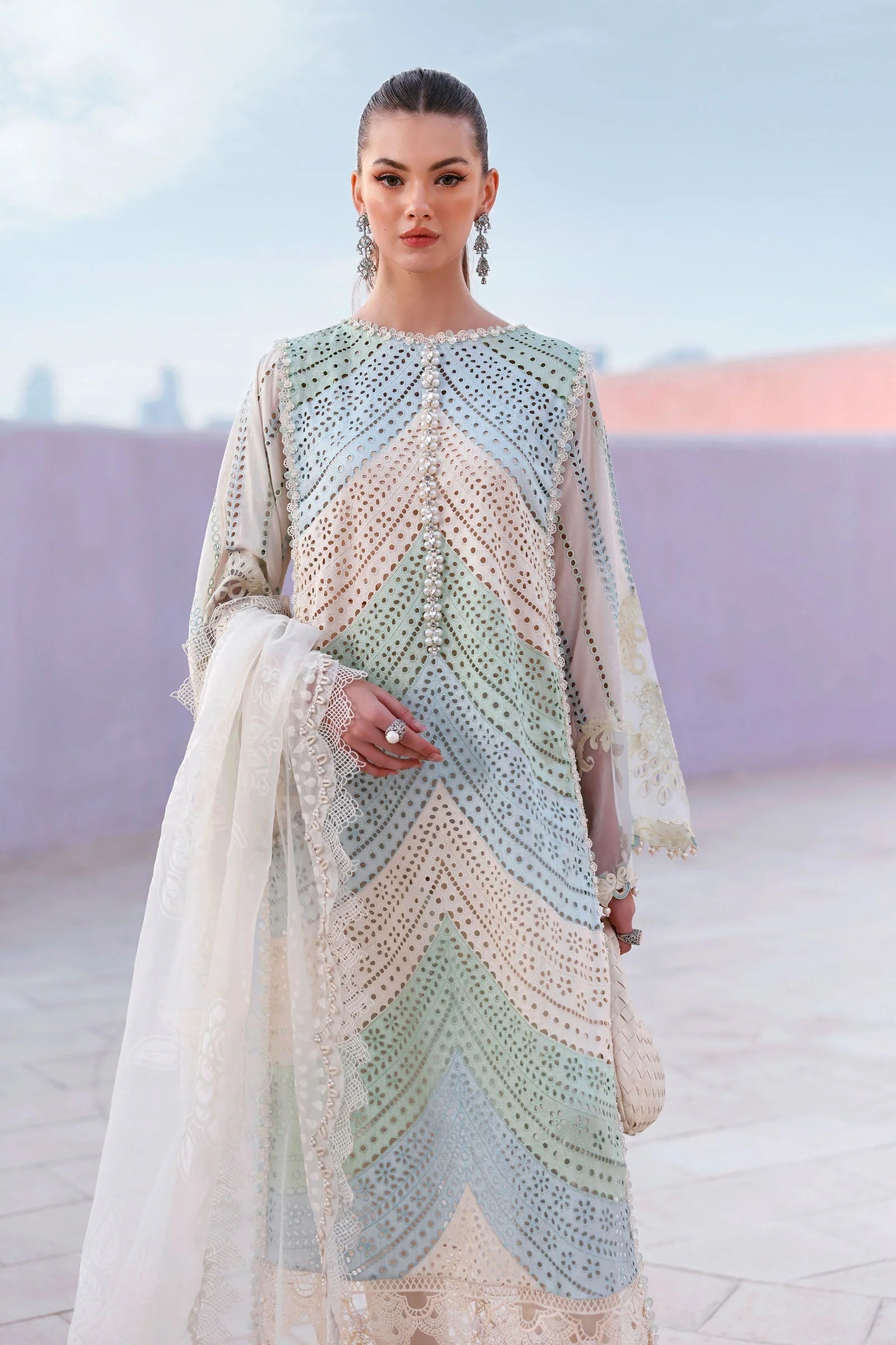 MB 2805B-3 Piece Lawn Unstitched Chicken Kari Embroidered Suit
