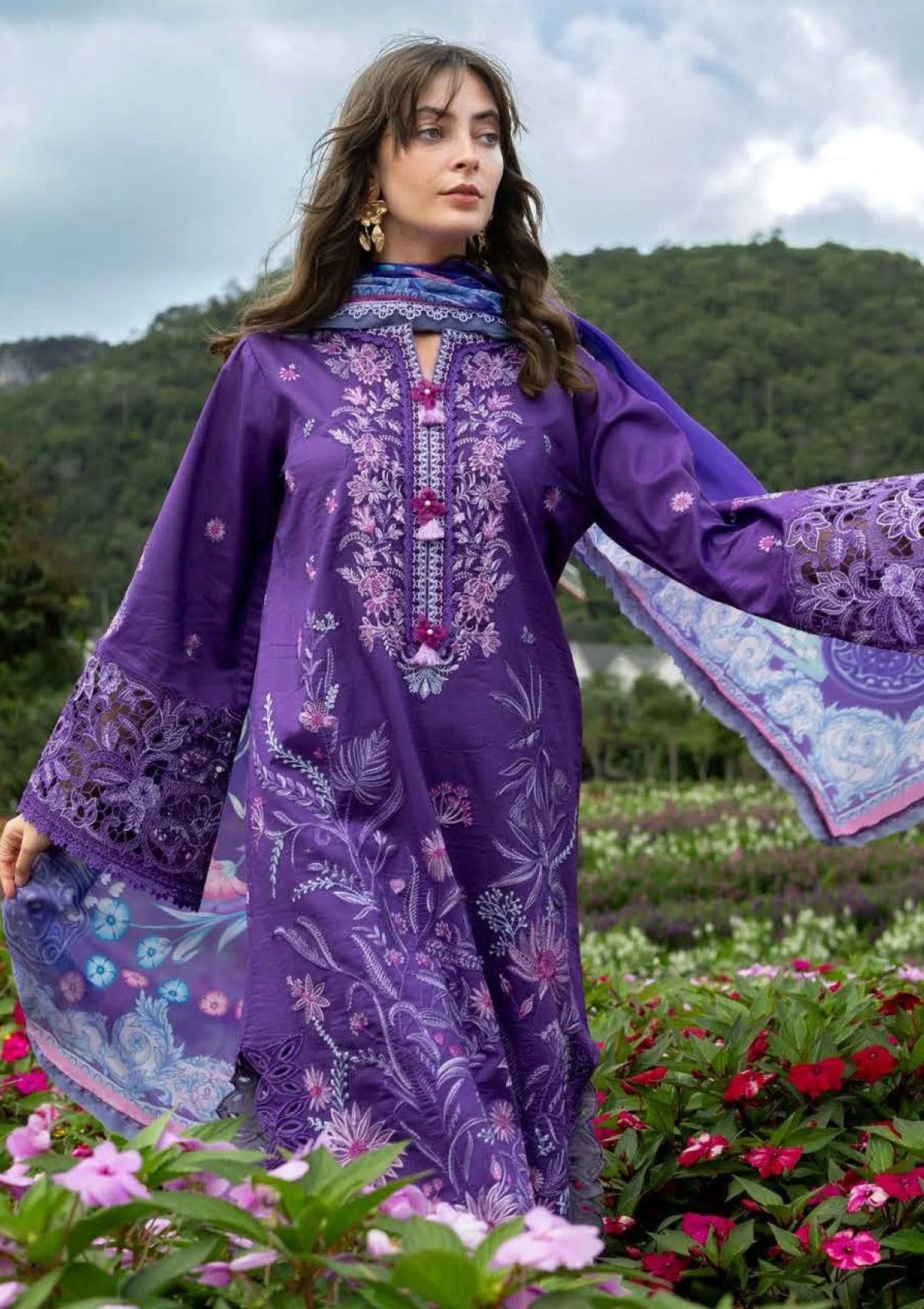 MS 2770-3 Piece-Unstitched Embroidered Lawn Suit