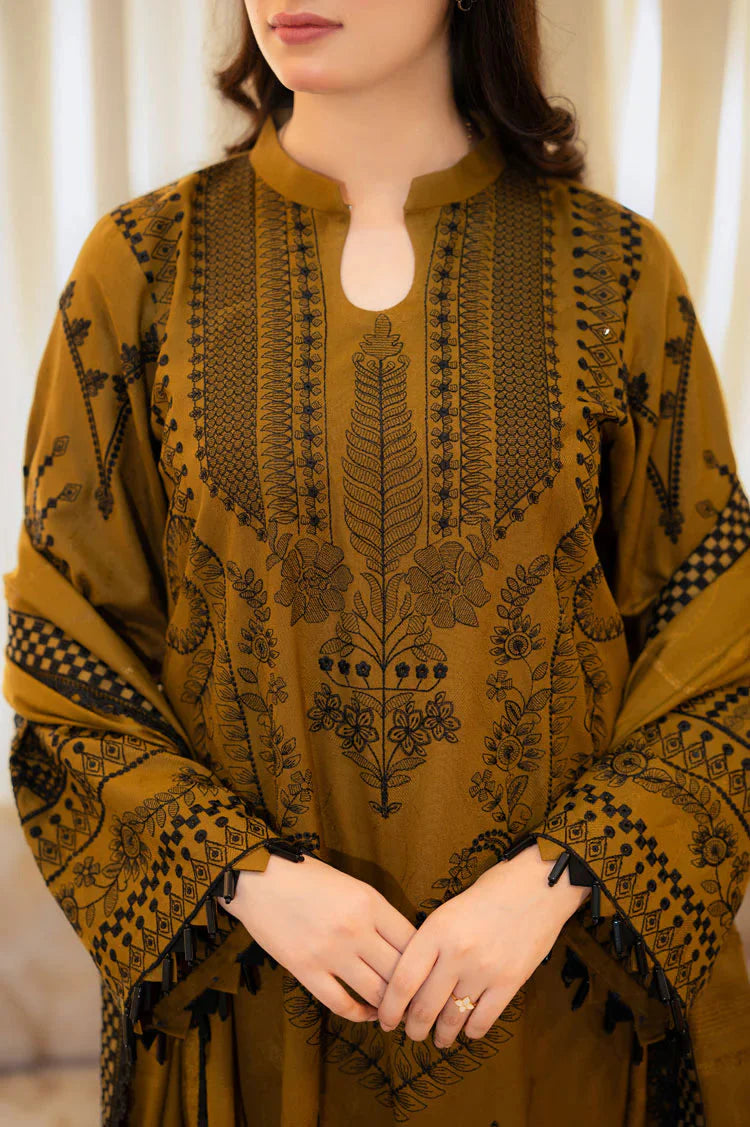 MB 100-3 Piece Unstitched Fully Embroidered Dhanak suit