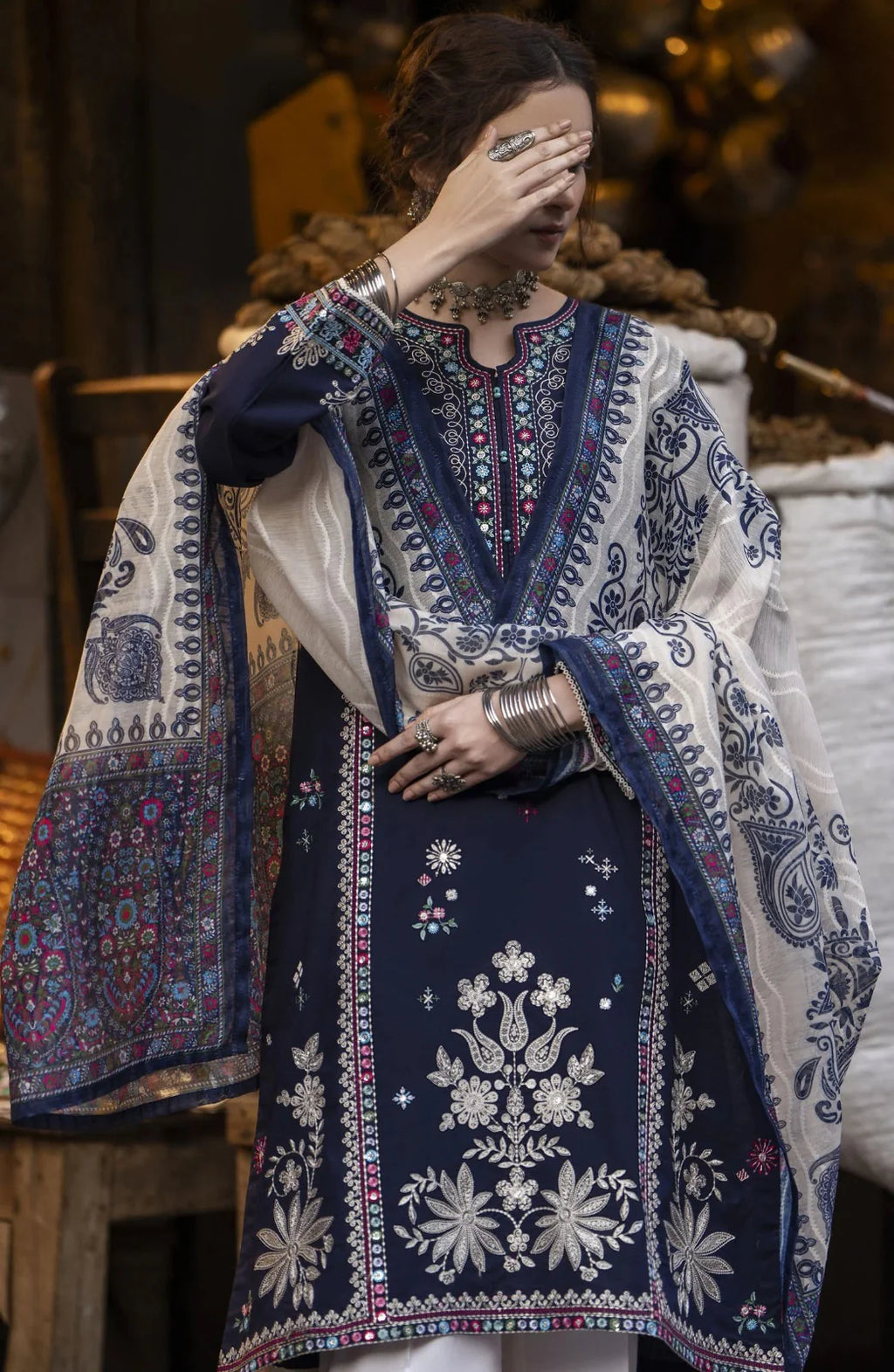 AK 905-3 Piece Unstitched Fully Embroidered Dhanak Suit