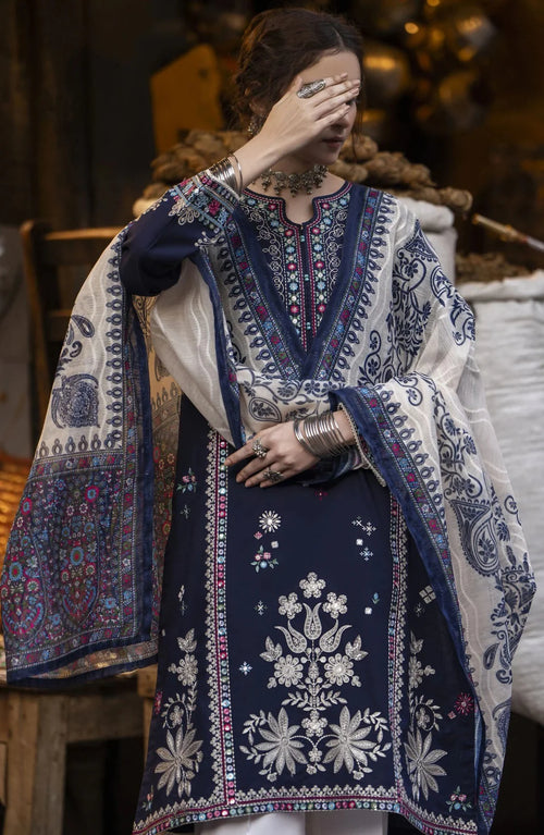 AK 905-3 Piece Unstitched Fully Embroidered Dhanak Suit