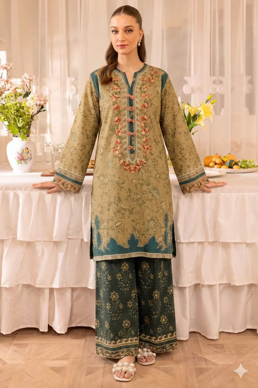 MB 207-2 Piece Unstitched Embroidered Digital Print Lawn Suit