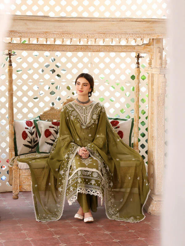 MR 590-3 Piece Unstitched Fully Embroidered Dhanak Fabric, Embroidered Dhanak Shawl