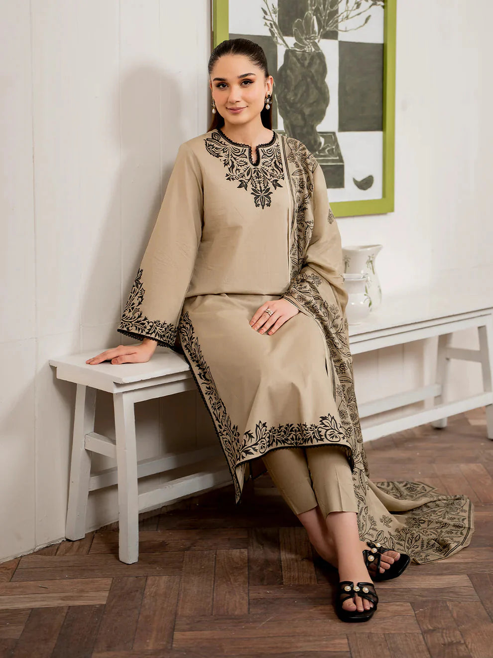 MB 105-3 Piece Unstitched Fully Embroidered Dhanak Suit