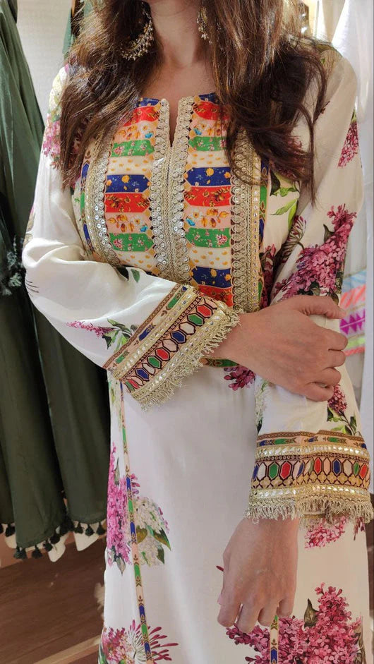 Aneelas Luxury Silk Unstitched 3 Piece Suit - White