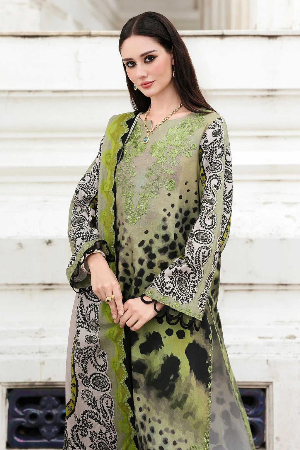 3 Piece Unstitched Digital Printed Khaddar Suit With Embroidered Laces