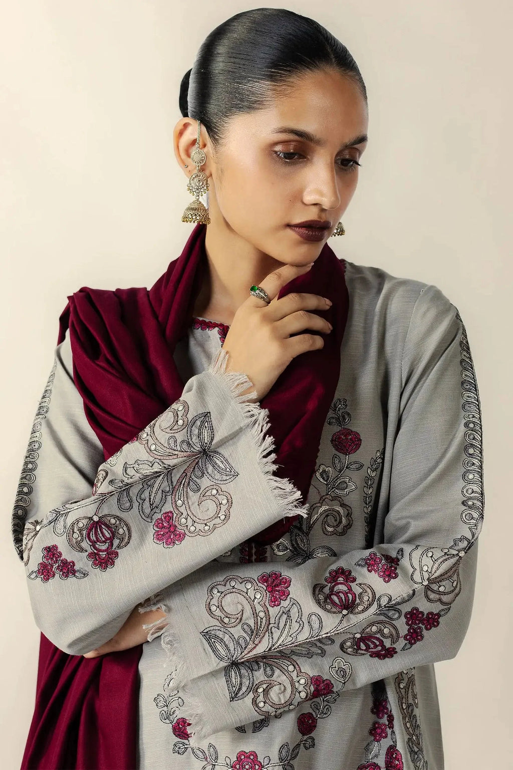3 Piece Unstitched Fully Embroidered Dhanak Suit