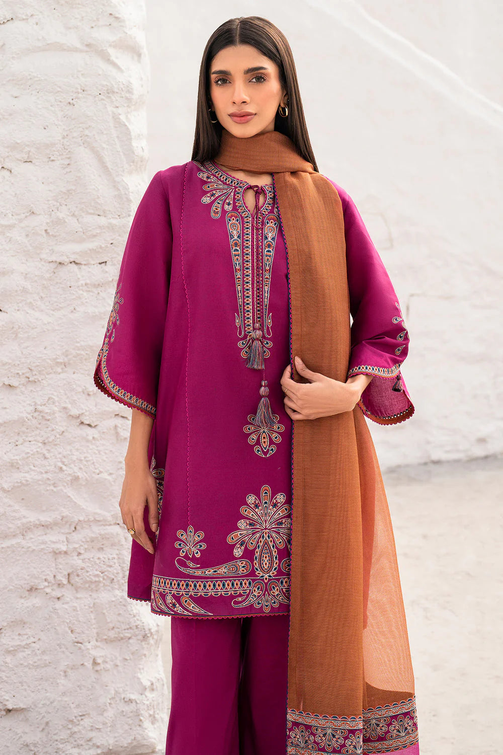 3 Piece Unstitched Embroidered Lawn Suit with Embroidered Chiffon Dupatta
