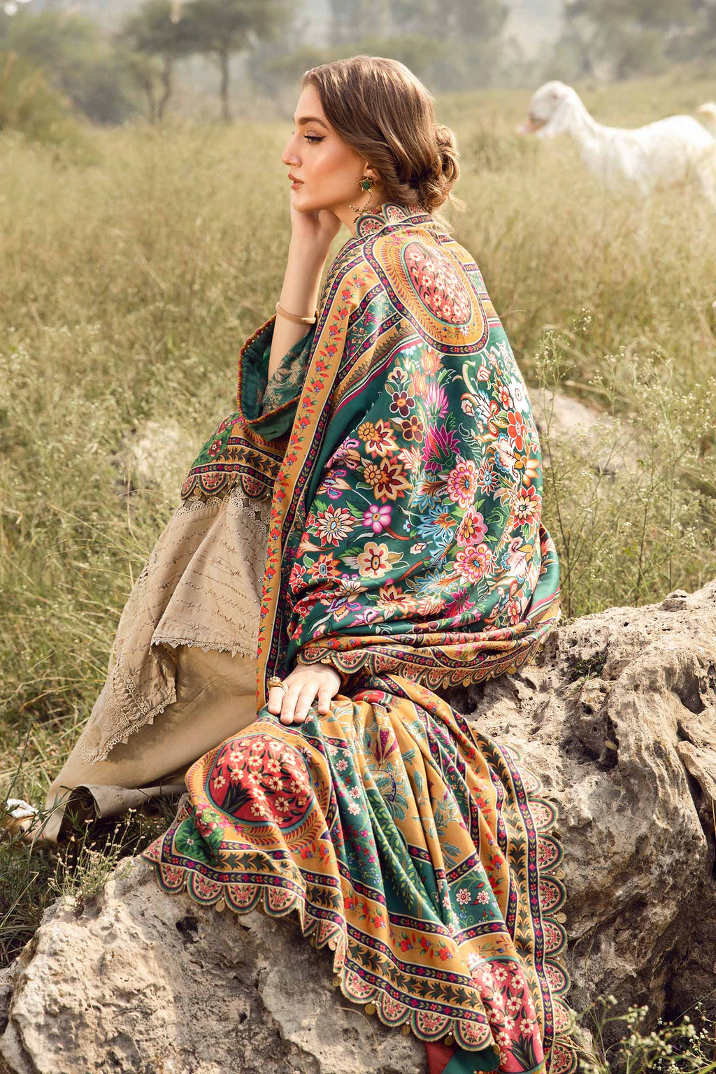 MB 2580-3Pc Embroidered Lawn Shirt with Printed Polly Lawn Dupatta