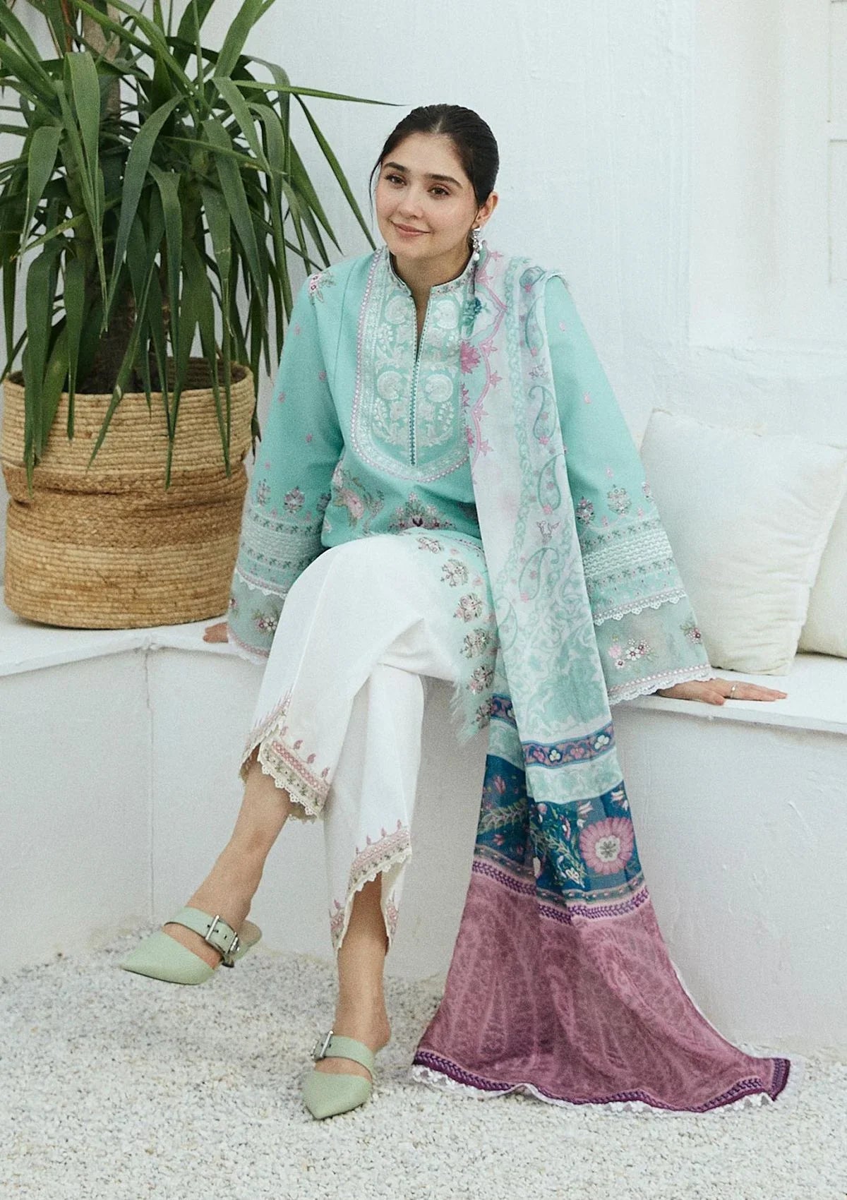 ZS 408-3Pc Embroidered Lawn Shirt with Poly Lawn Dupatta
