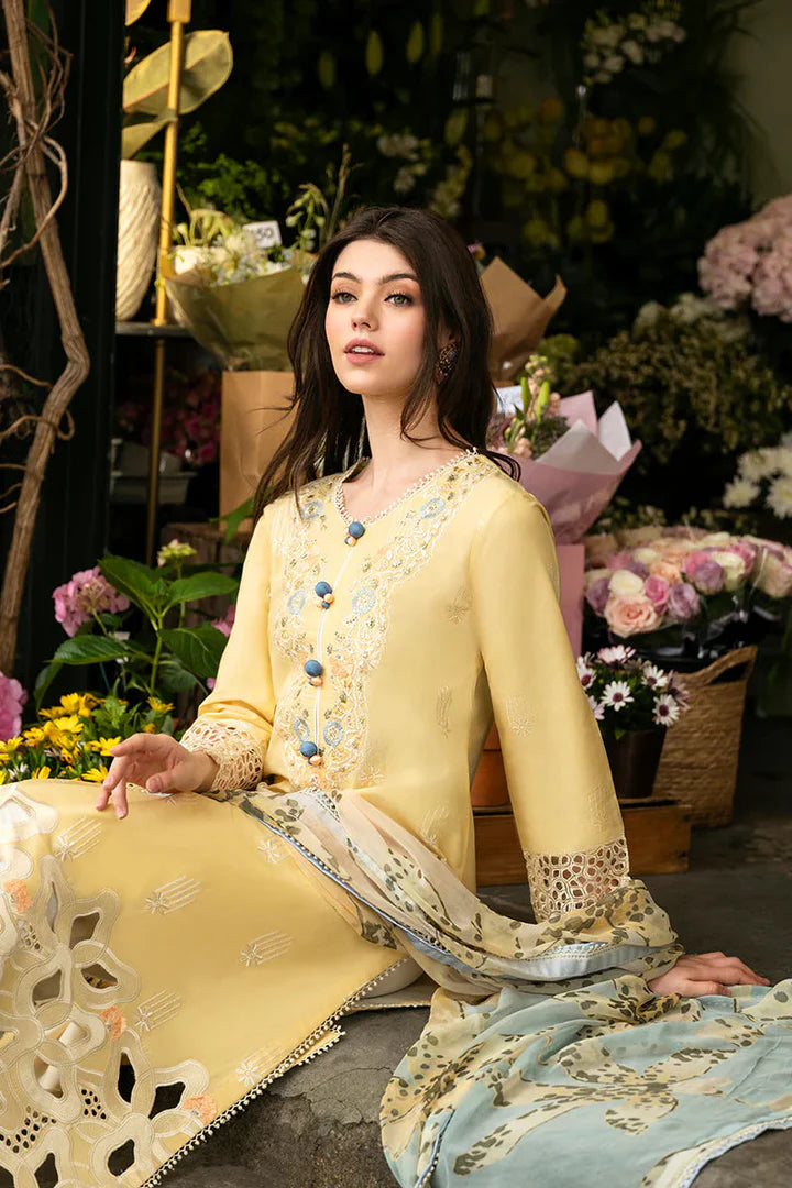 MS 2570-3 Piece Embroidered Lawn Shirt with Printed Dupatta