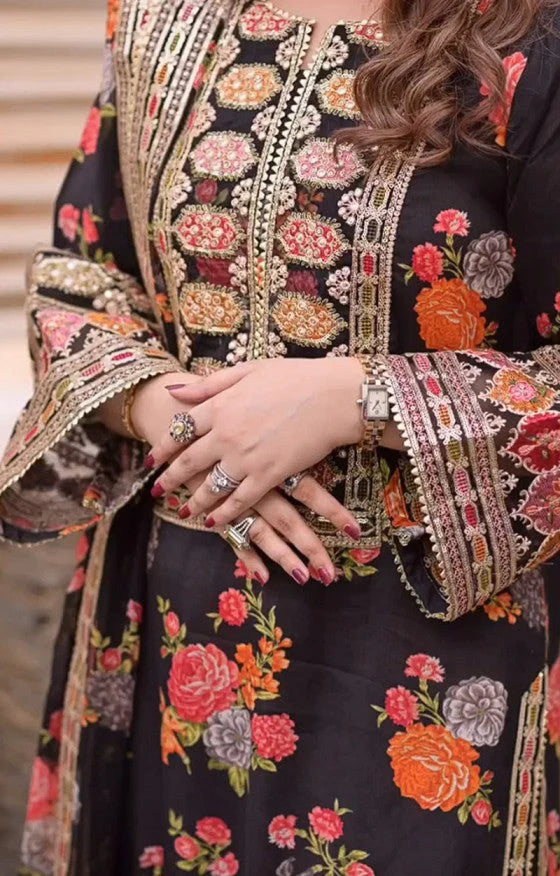 Aneelas Luxury Silk 3 Piece Embroidered Suit