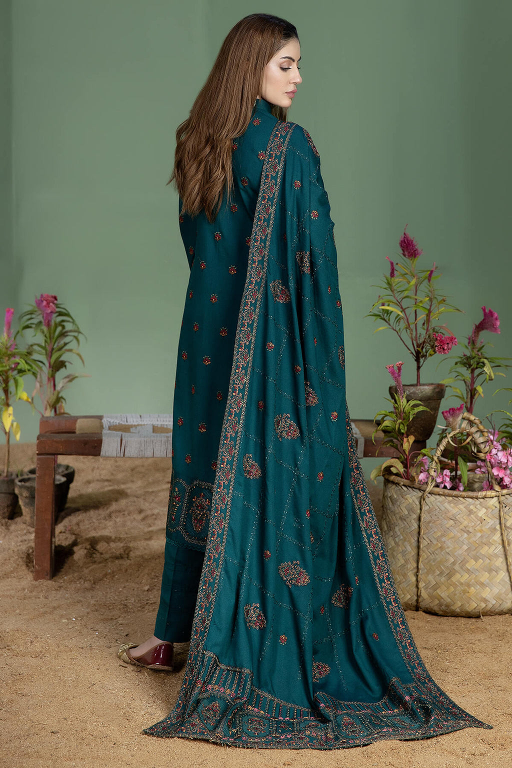 AJ 940-3 Piece Unstitched Fully Embroidered Dhanak Suit