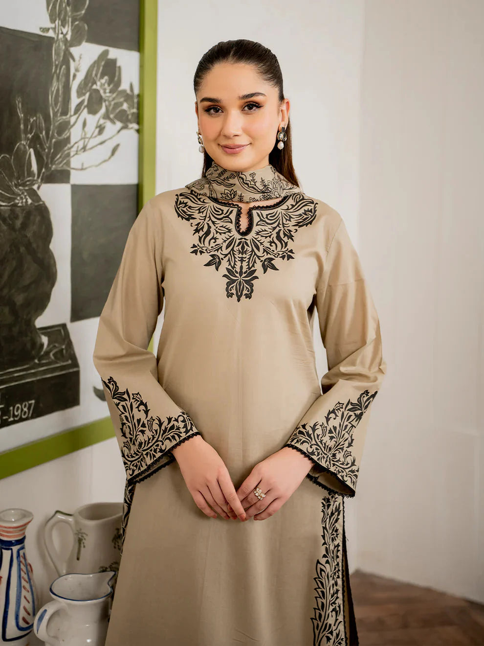 MB 105-3 Piece Unstitched Fully Embroidered Dhanak Suit