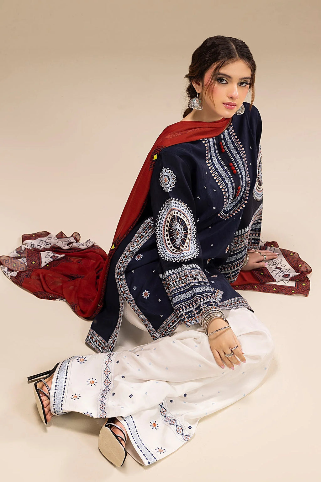 RR 610-3 Piece Embroidered Lawn Fabric with Polly Lawn Duppata