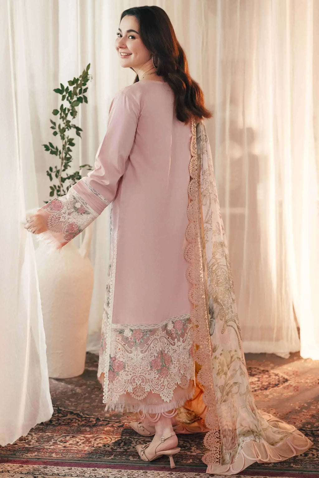 QL 2765-3 Piece Unstitched Heavy Embroidered Lawn Suit ( Four-sided Embroidered Silk Dupatta )