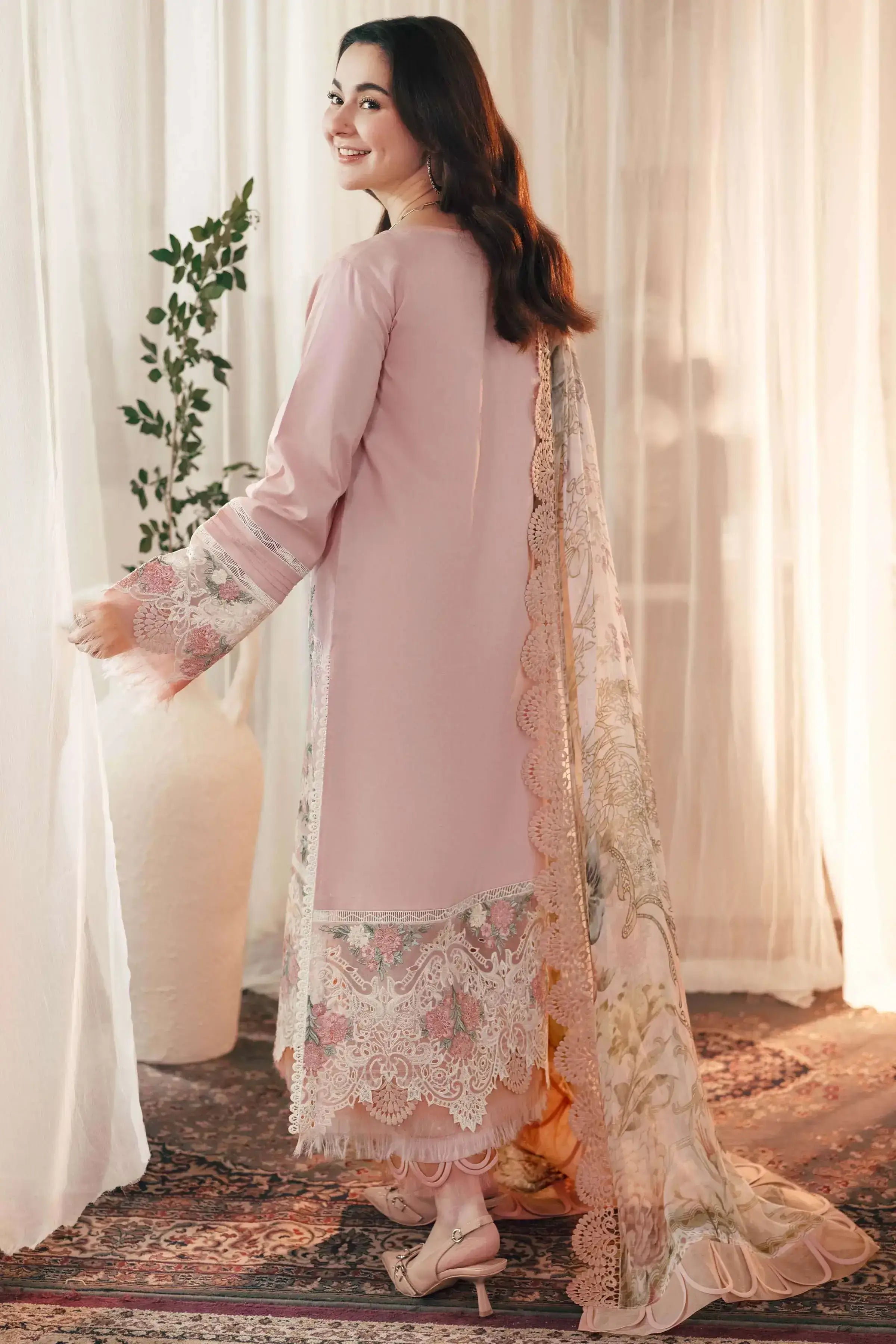 QL 2765-3 Piece Unstitched Heavy Embroidered Lawn Suit ( Four-sided Embroidered Silk Dupatta )