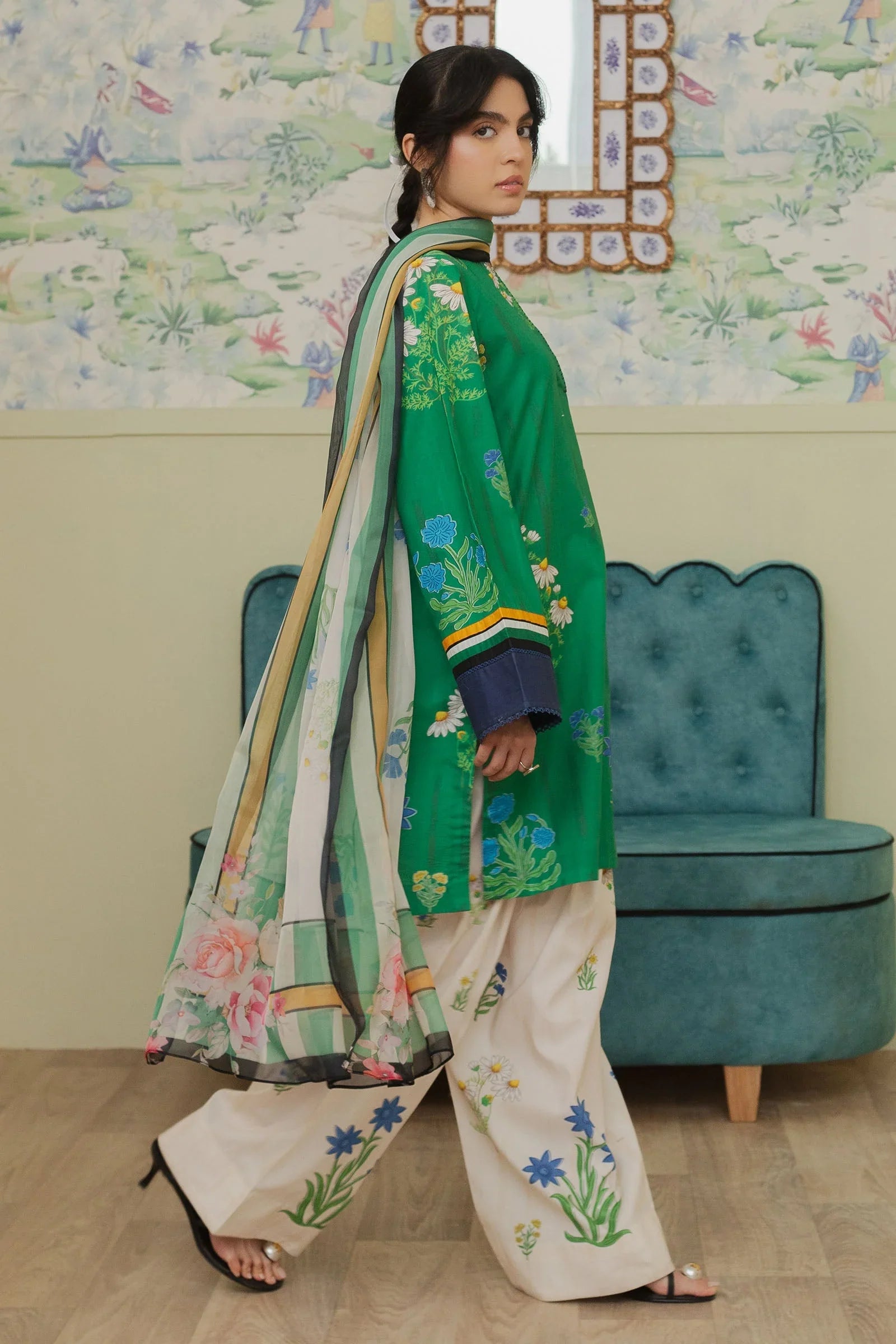 CO 498-3Pc Digital Printed Lawn Shirt with Printed Dupatta