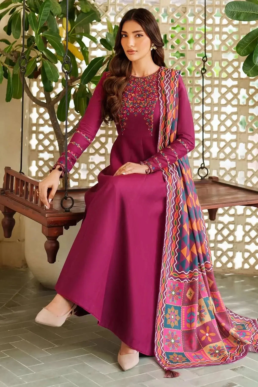 3 Pcs Unstitched Embroidered Dhanak Suit