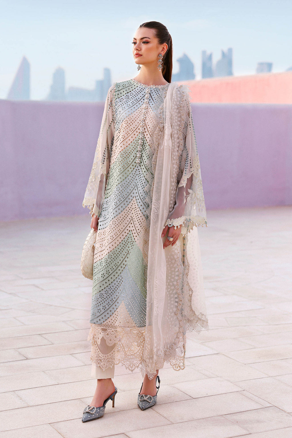 MB 2805B-3 Piece Lawn Unstitched Chicken Kari Embroidered Suit